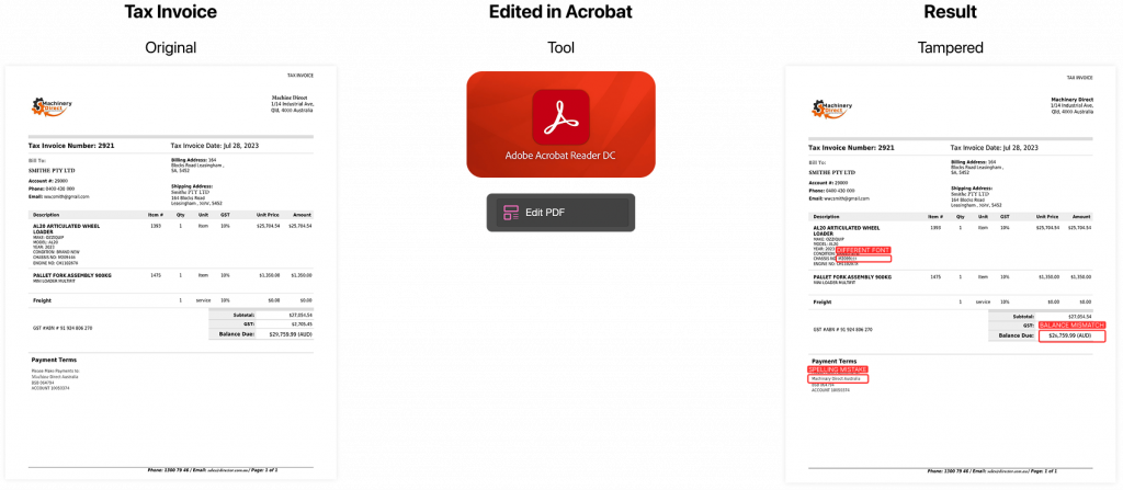 Tampered Invoice with Acrobat