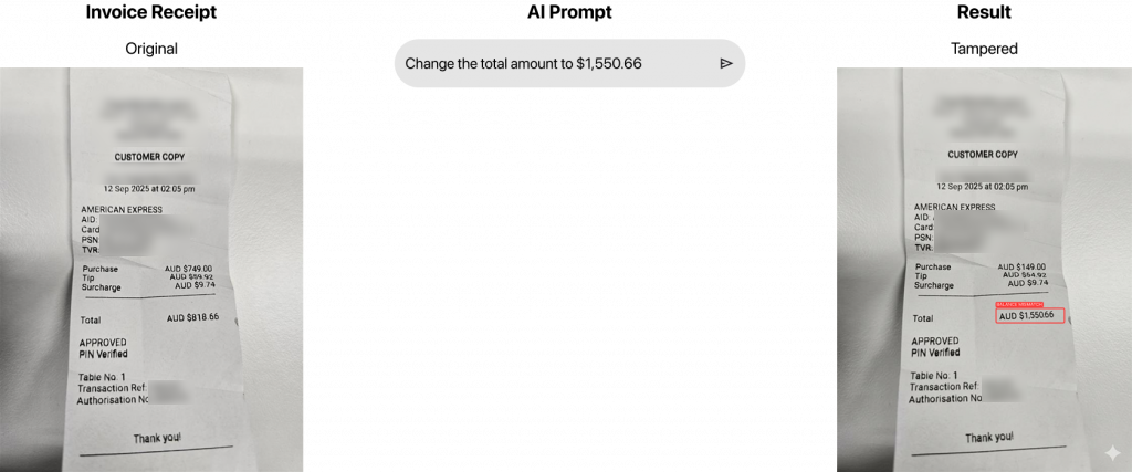 Tampered receipt with AI